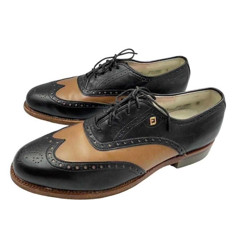 Vintage Footjoy Classics Women 8.5 B Leather Wingtip Golf Shoes Made USA